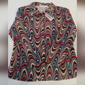 Anlom - Abstract - Teal/Red/Creme wave Button Down - M